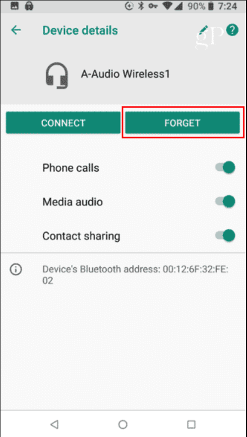 forget bluetooth setting