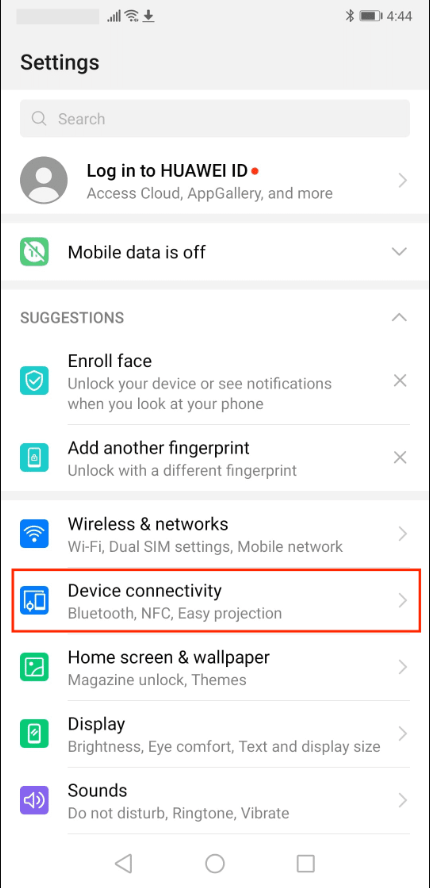 slect connectivity or bluetooth